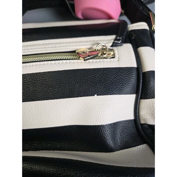 Betsey Johnson Phone Cross Body Bag Purse Handbag Pink Black White Striped - Picture 5 of 10